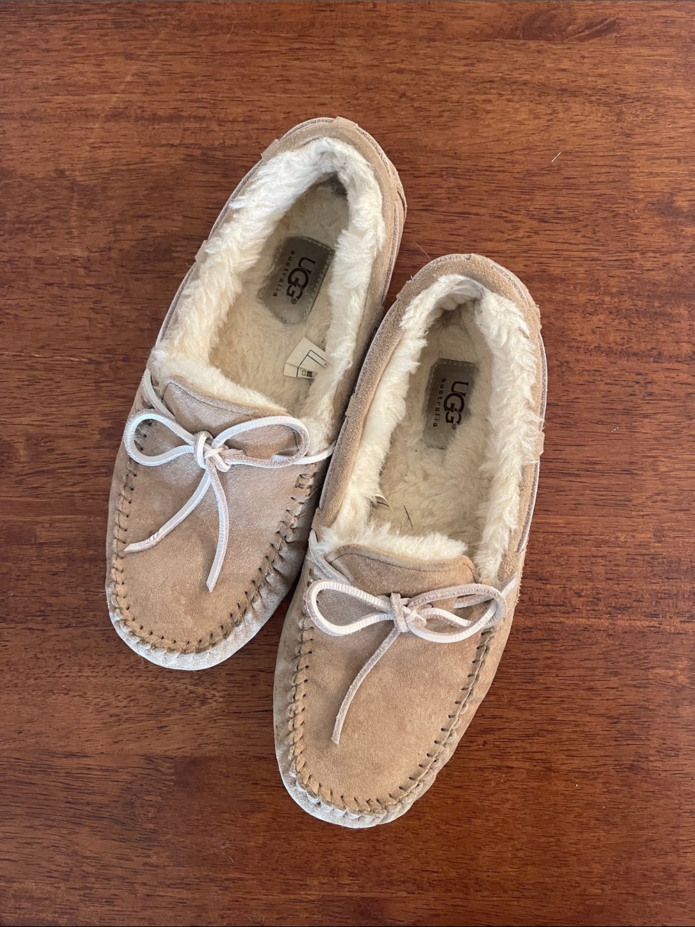 ONLY EVER WORN INSIDE - UGG Tan Suede Shearling-Lined Moccasin Slippers